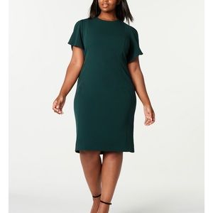 Calvin Klein Plus Size Puff-Sleeve Sheath Dress. Color Hunter Green. Size 20W